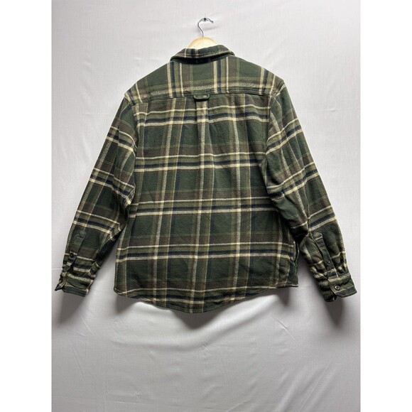 Orvis Flannel Shirt Jacket Mens Large Olive Green Plaid Shacket W/Pockets - Picture 9 of 9